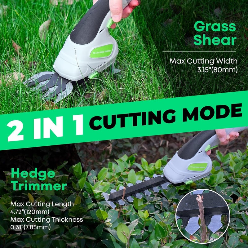 VCAN ACTIVE 2-in-1 Cordless Hedge Trimmer, Handheld Hedge Trimmer & Cordless Grass Shear with 2.0Ah Rechargeable Battery and Type-C Cable – Electric Grass Trimmer for Garden, Yard, and Lawn - Image 2
